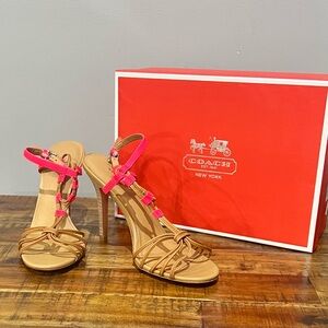 Coach Women's Brown and Pink Strappy Heels